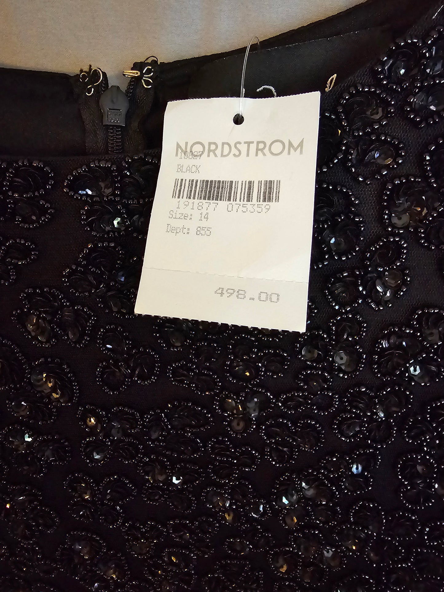 HIGH NECK SHORT SLEEVE EMBELLISHED DRESS