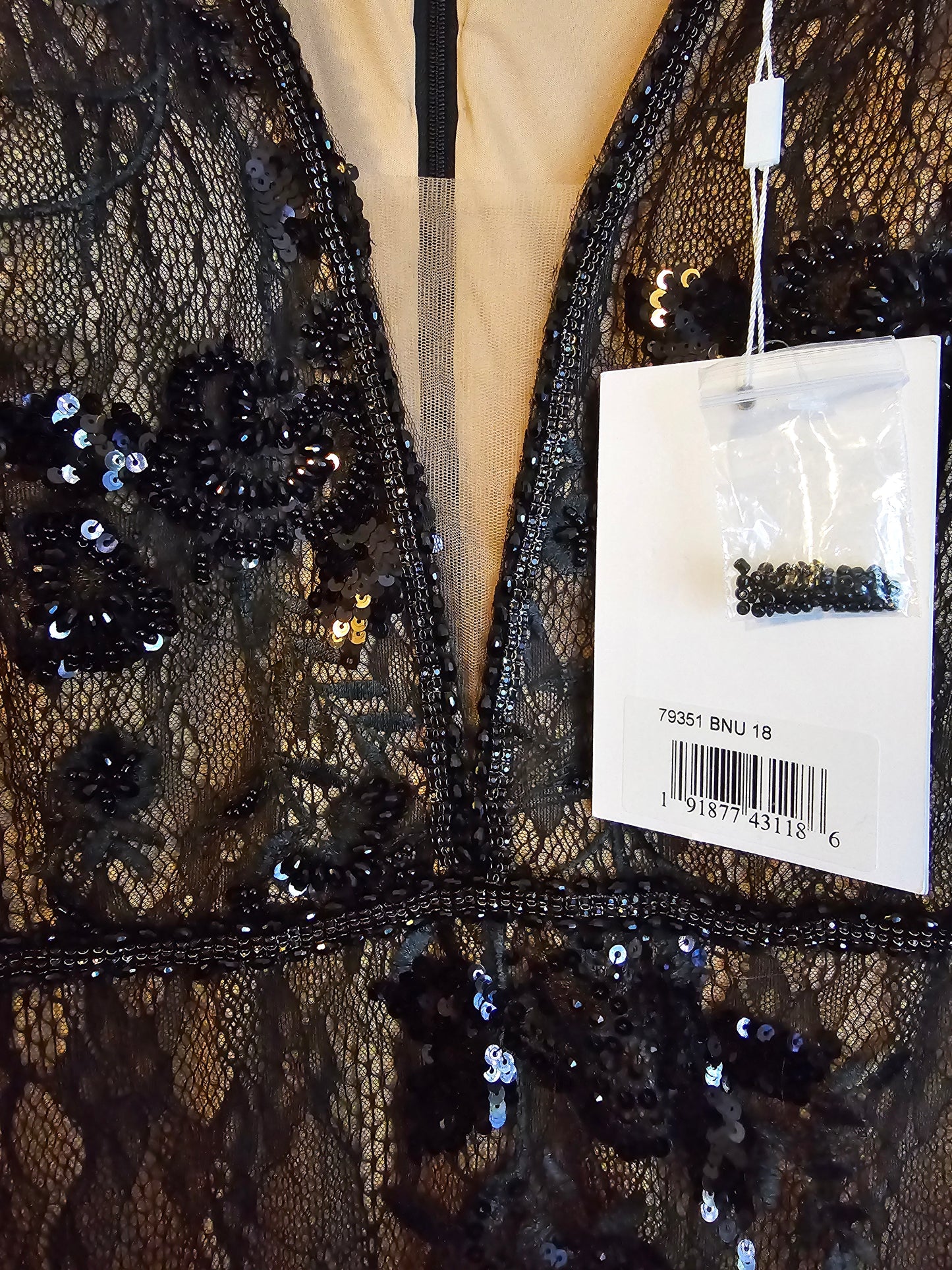 EMBELLISHED LONG SLEEVE PLUNGE NECK TRUMPET GOWN