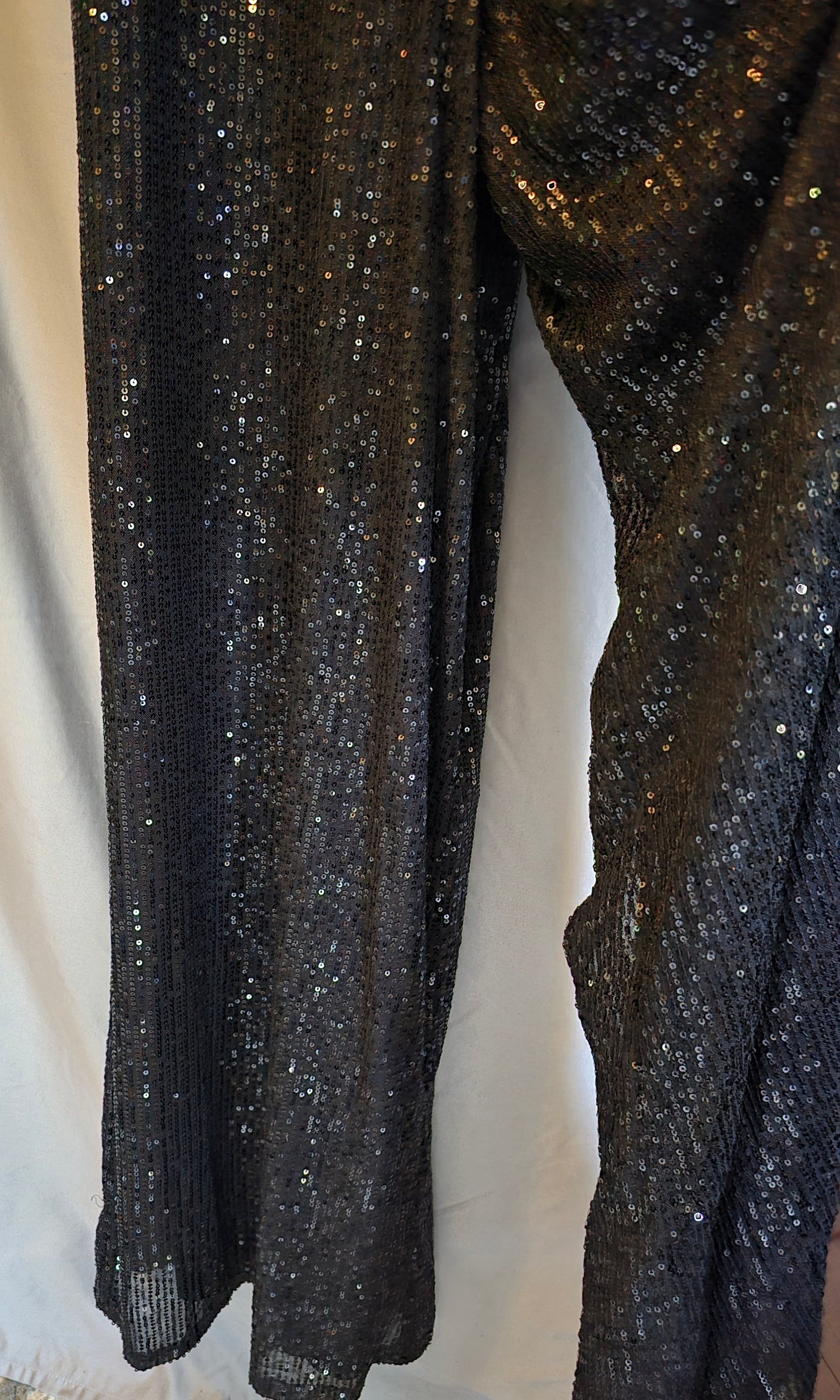 SEQUINED V NECK BISHOP SLEEVE JUMPSUIT