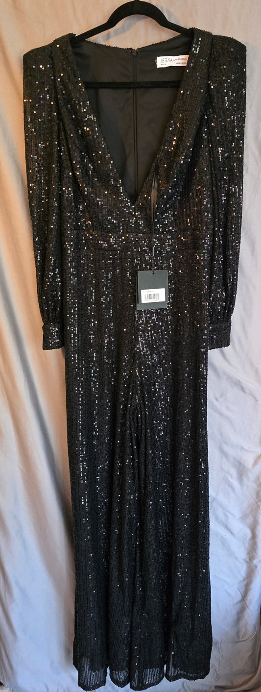 SEQUINED V NECK BISHOP SLEEVE JUMPSUIT