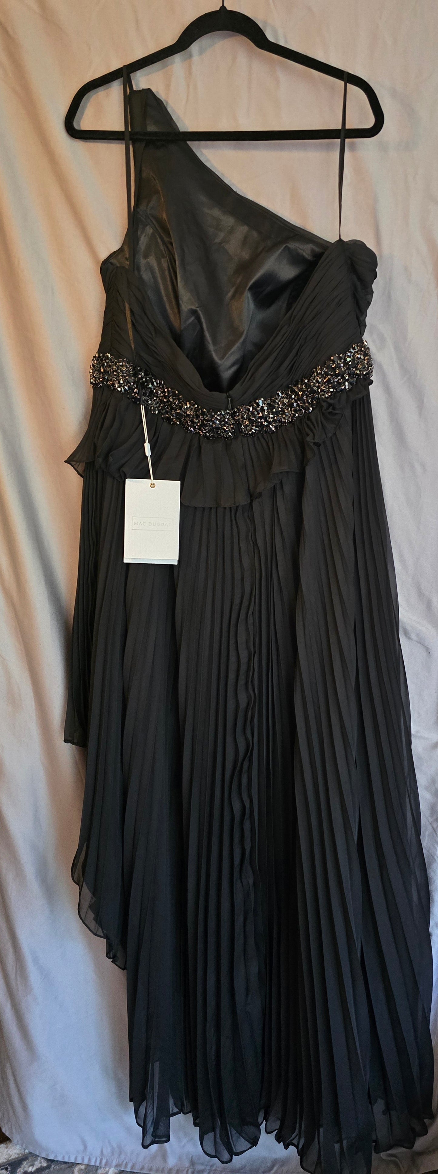 PLEATED ONE SHOULDER ASYMMETRICAL RUFFLE HEM GOWN