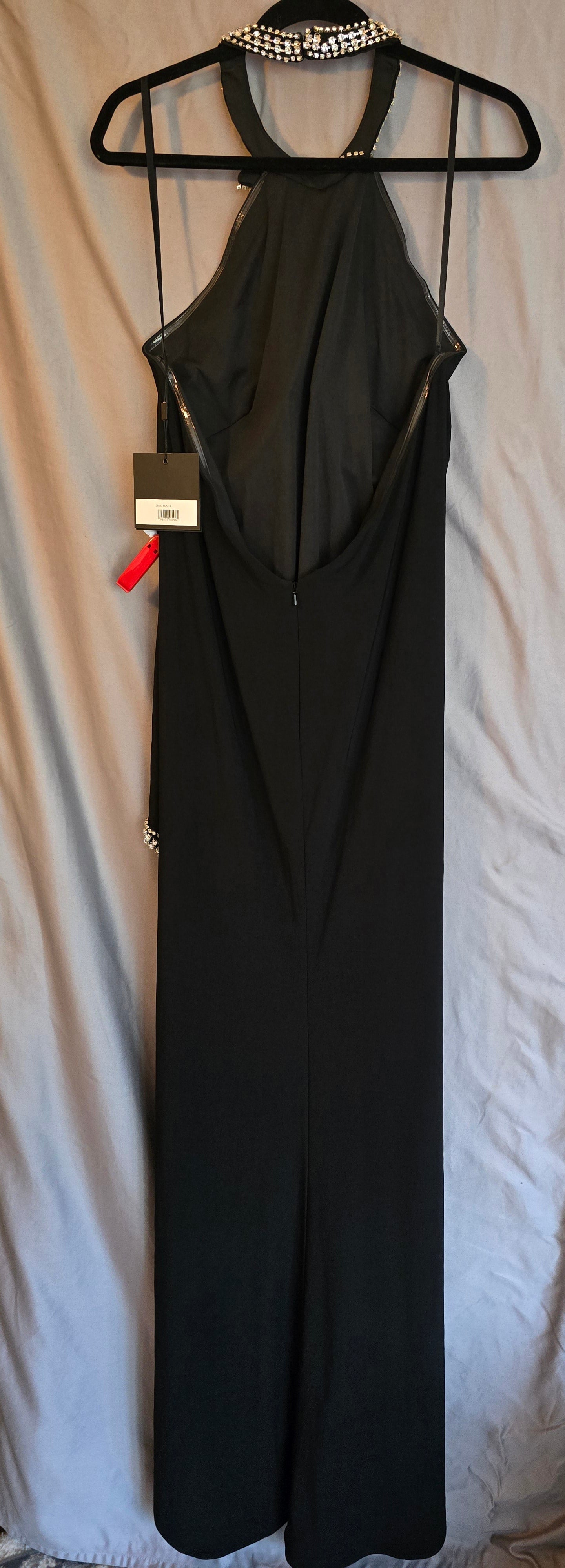 HIGH SLIT HALTER GOWN W/ RHINESTONE ACCENTS