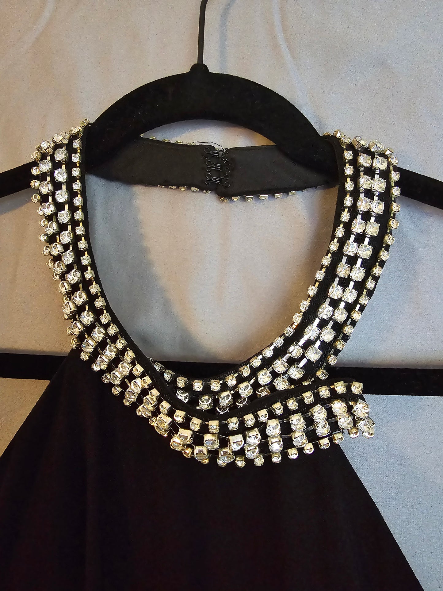HIGH SLIT HALTER GOWN W/ RHINESTONE ACCENTS
