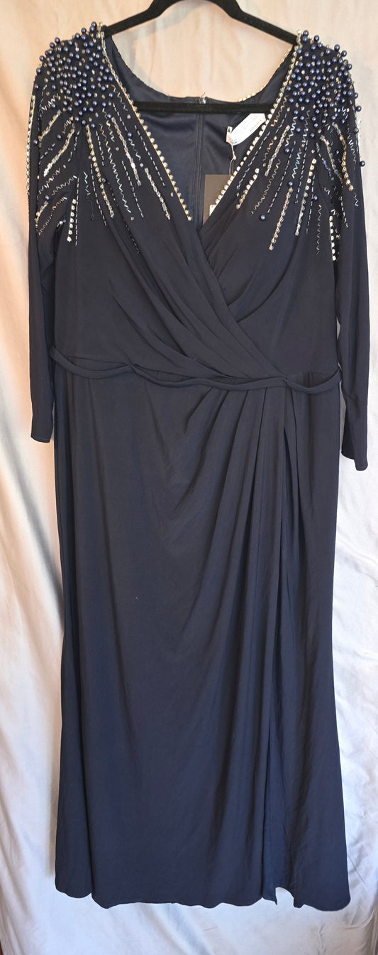 LONG SLEEVE FAUX WRAP JERSEY GOWN
