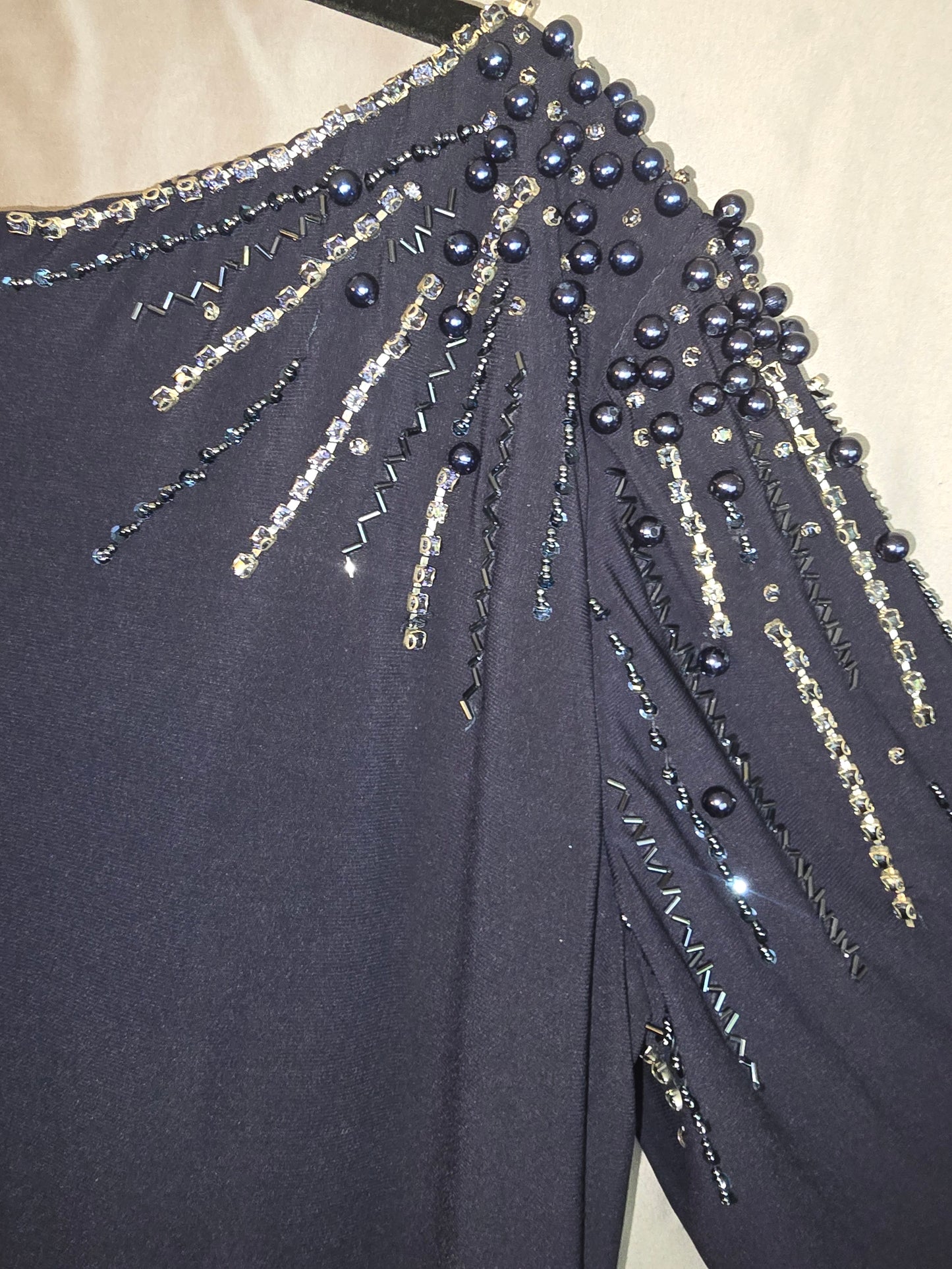 LONG SLEEVE FAUX WRAP JERSEY GOWN