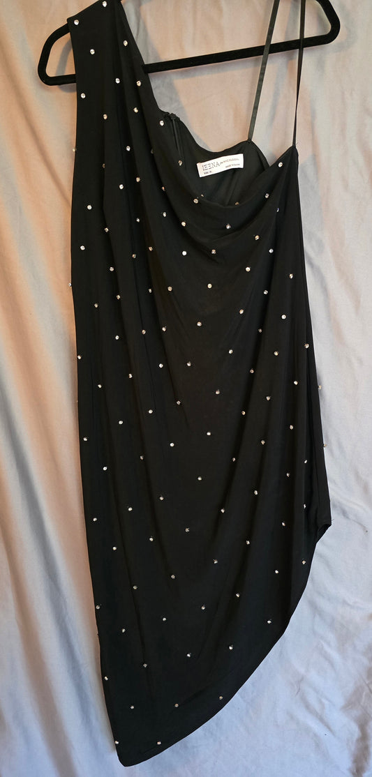 BEADED ONE-SHOULDER ASYMMETRIC HEM COCKTAIL DRESS