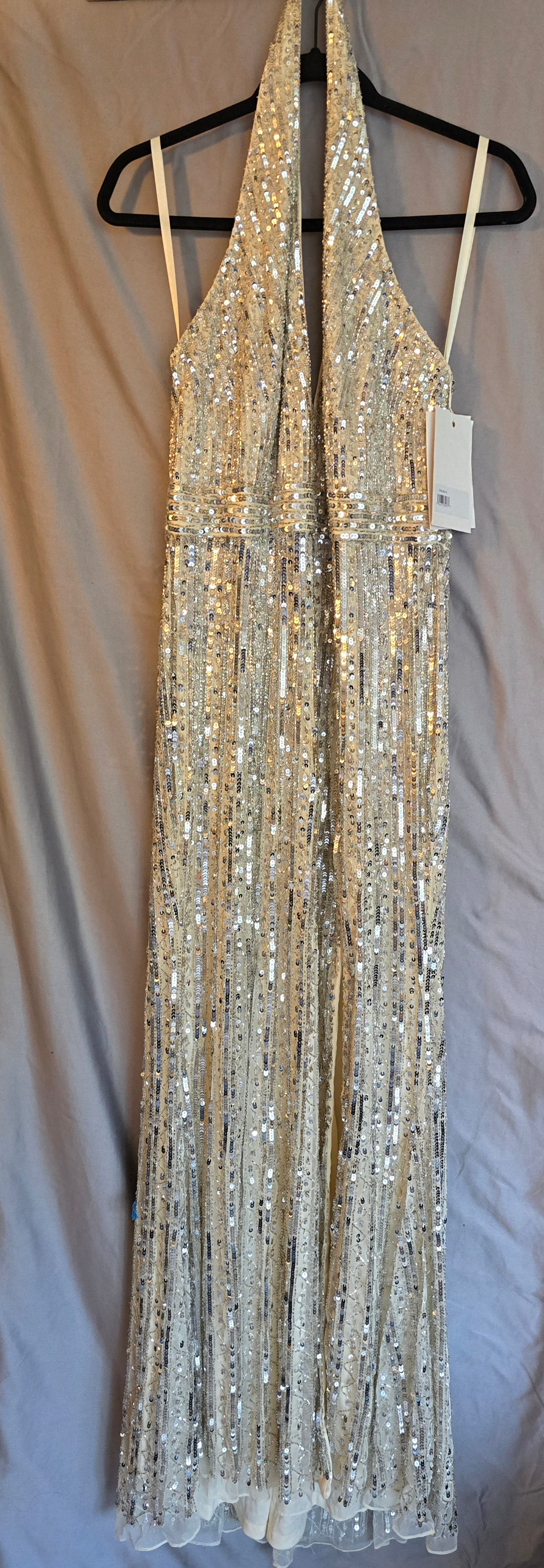 SEQUIN HALTER NECK SHEATH GOWN