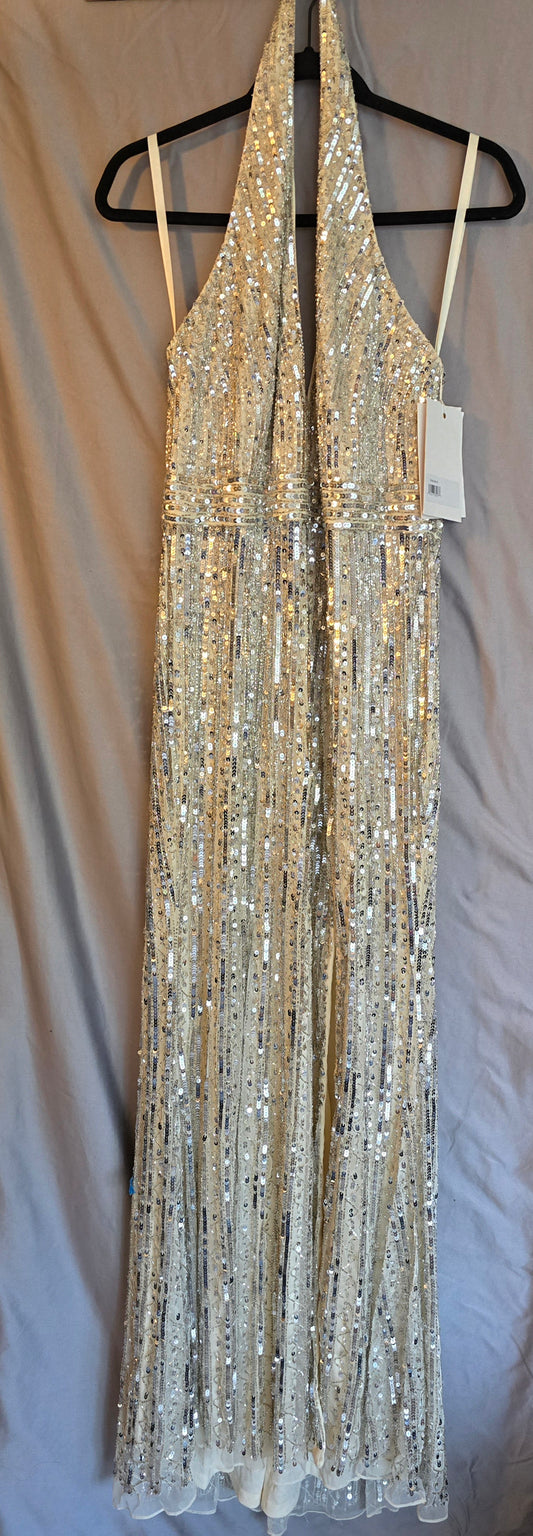 SEQUIN HALTER NECK SHEATH GOWN